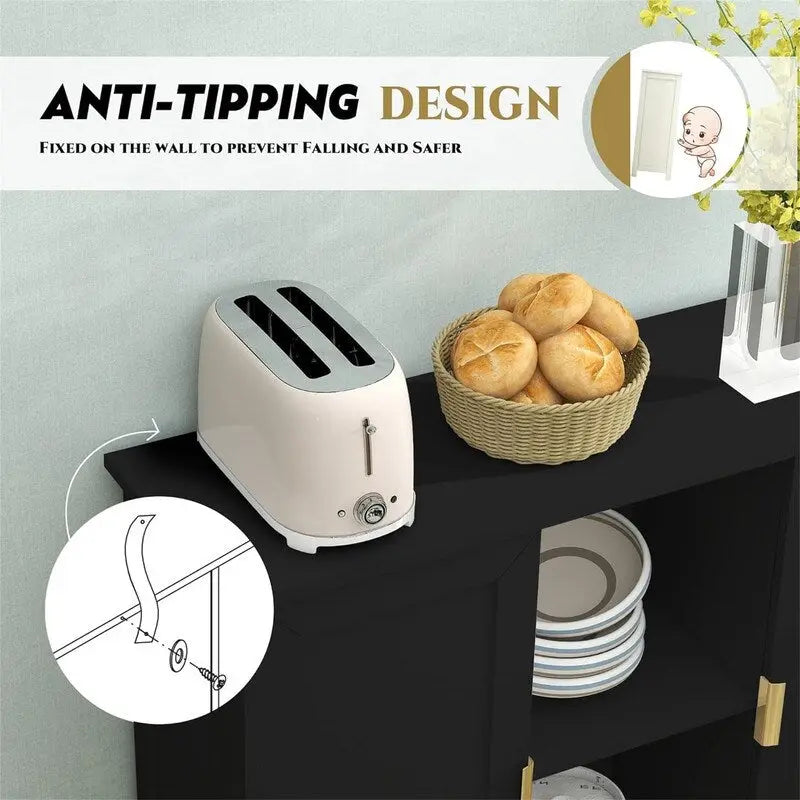 Credenza Buffet Cabinet Wooden Coffee Bar Cabinet - 11.8 D x 39.4 W x 30.7 H