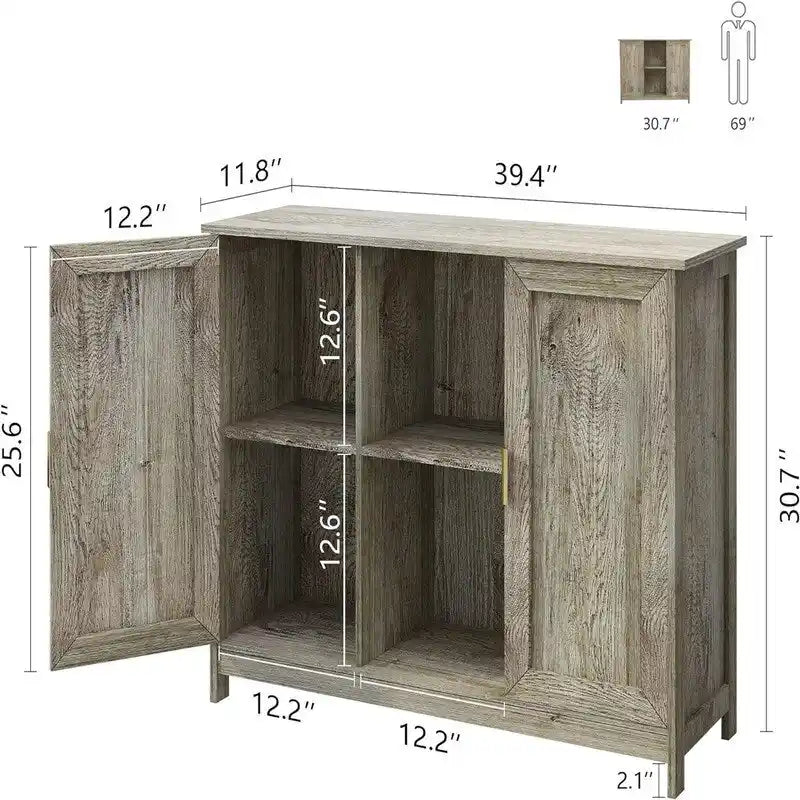 Credenza Buffet Cabinet Wooden Coffee Bar Cabinet - 11.8 D x 39.4 W x 30.7 H