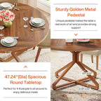 47 Inch Round Dining Table with Metal Pedestal Base for 4-6 People