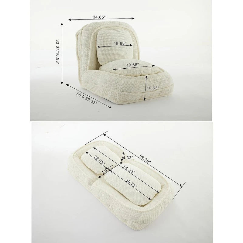 Convertible Flip Chair, Floor Lazy Sofa, Folding Upholstered Couch Bed with Adjustable Backrest