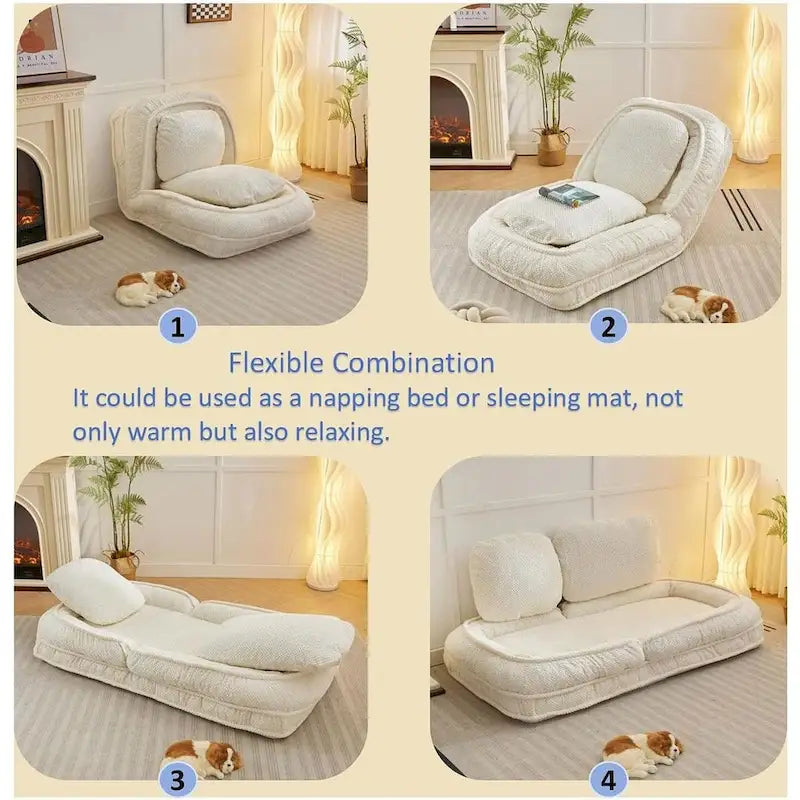 Convertible Flip Chair, Floor Lazy Sofa, Folding Upholstered Couch Bed with Adjustable Backrest