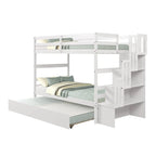 Twin over Twin Bunk Beds With Twin Trundle and Stairway Storage Function in Grey Color