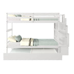Twin over Twin Bunk Beds With Twin Trundle and Stairway Storage Function in Grey Color