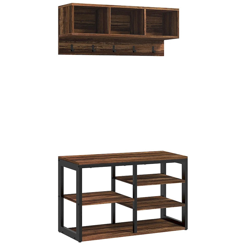 HOMCOM 2-in-1 Coat Rack Shoe Bench Set, 5-Hook Hall Tree with Bench and Shoe Storage