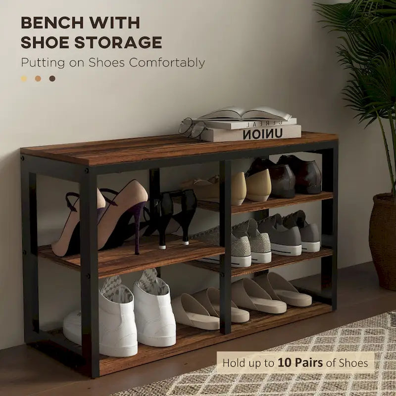 HOMCOM 2-in-1 Coat Rack Shoe Bench Set, 5-Hook Hall Tree with Bench and Shoe Storage