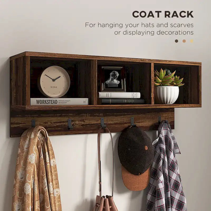 HOMCOM 2-in-1 Coat Rack Shoe Bench Set, 5-Hook Hall Tree with Bench and Shoe Storage