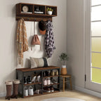 HOMCOM 2-in-1 Coat Rack Shoe Bench Set, 5-Hook Hall Tree with Bench and Shoe Storage