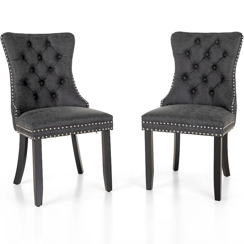 Faux Leather Dining Chairs Set of 2, Upholstered Chairs for Kitchen & Dining Room