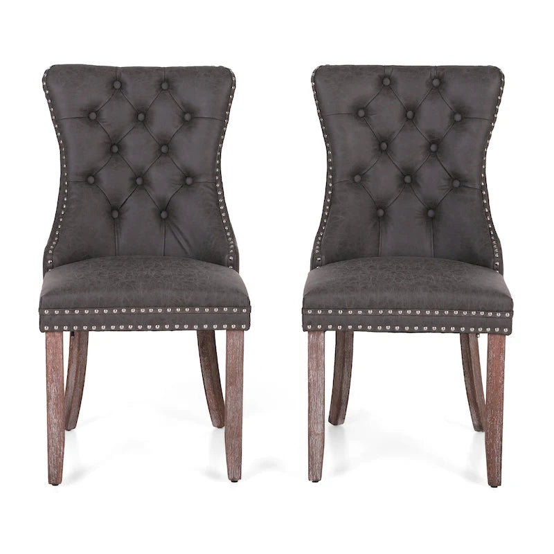 Faux Leather Dining Chairs Set of 2, Upholstered Chairs for Kitchen & Dining Room