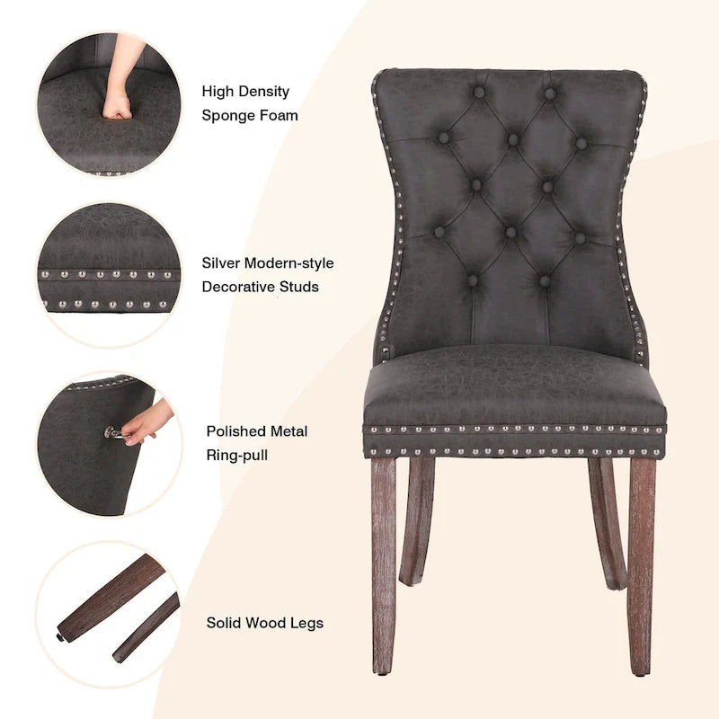 Faux Leather Dining Chairs Set of 2, Upholstered Chairs for Kitchen & Dining Room