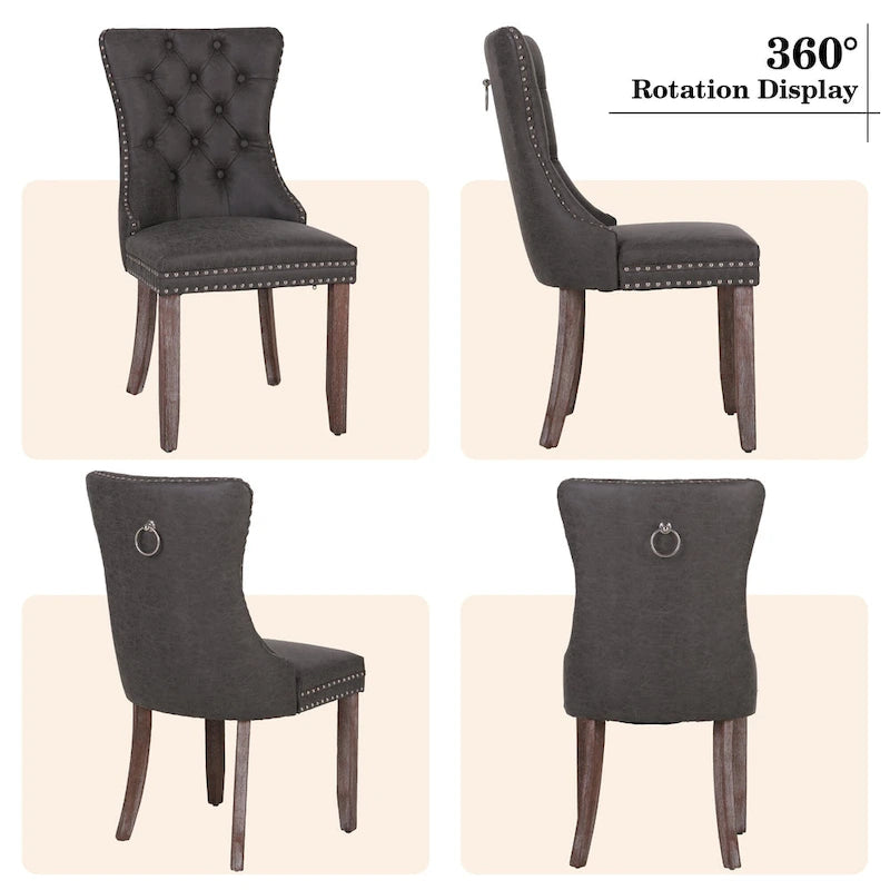 Faux Leather Dining Chairs Set of 2, Upholstered Chairs for Kitchen & Dining Room