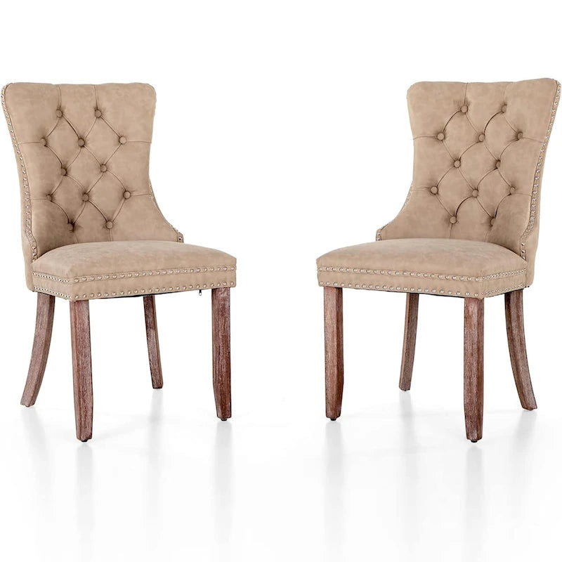 Faux Leather Dining Chairs Set of 2, Upholstered Chairs for Kitchen & Dining Room