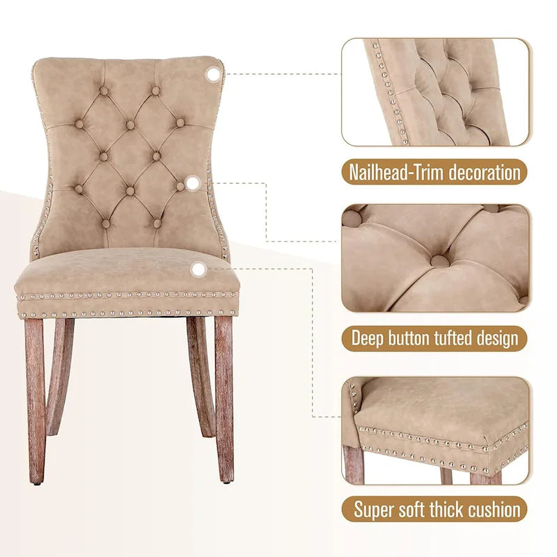 Faux Leather Dining Chairs Set of 2, Upholstered Chairs for Kitchen & Dining Room