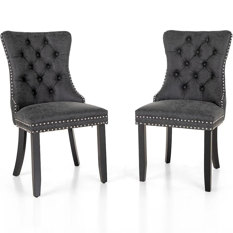 Faux Leather Dining Chairs Set of 2, Upholstered Chairs for Kitchen & Dining Room