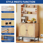 Moasis 2-Door Rattan Cabinet Baker's Rack with Power Outlets and USB Ports