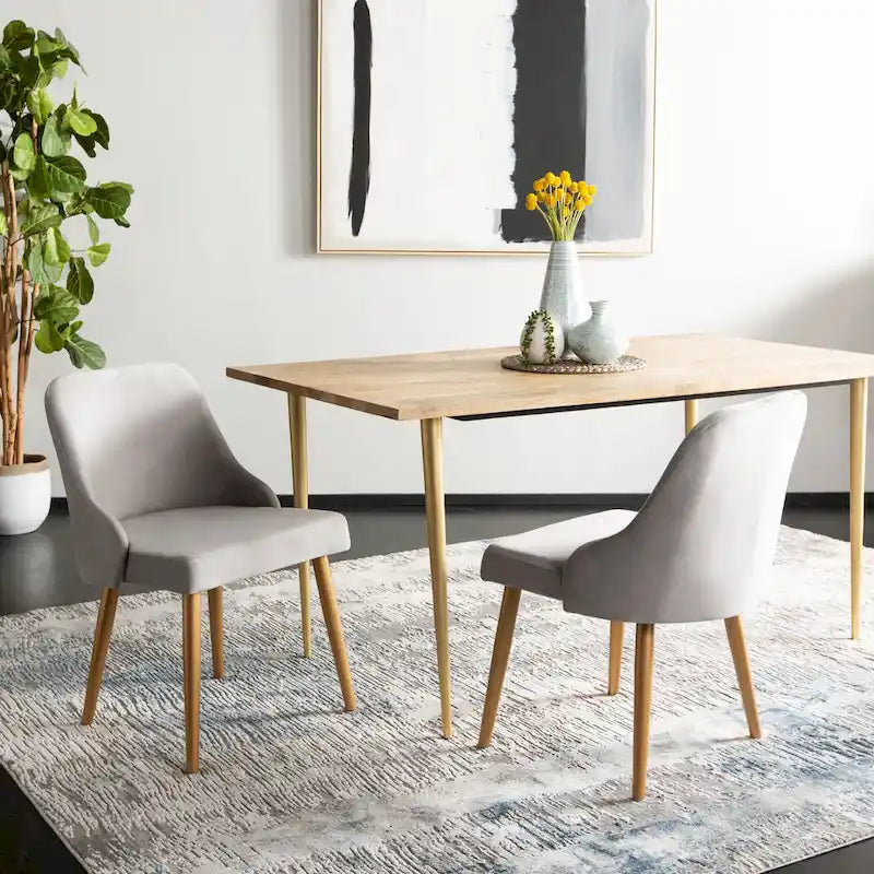 SAFAVIEH Nobie 18.3  Upholstered Dining Chair - Grey / Gold (Set of 2) - 21  x 22  x 31  - 21Wx22Dx31H