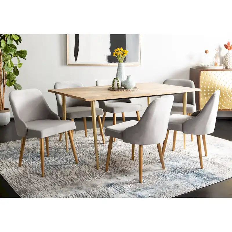 SAFAVIEH Nobie 18.3  Upholstered Dining Chair - Grey / Gold (Set of 2) - 21  x 22  x 31  - 21Wx22Dx31H