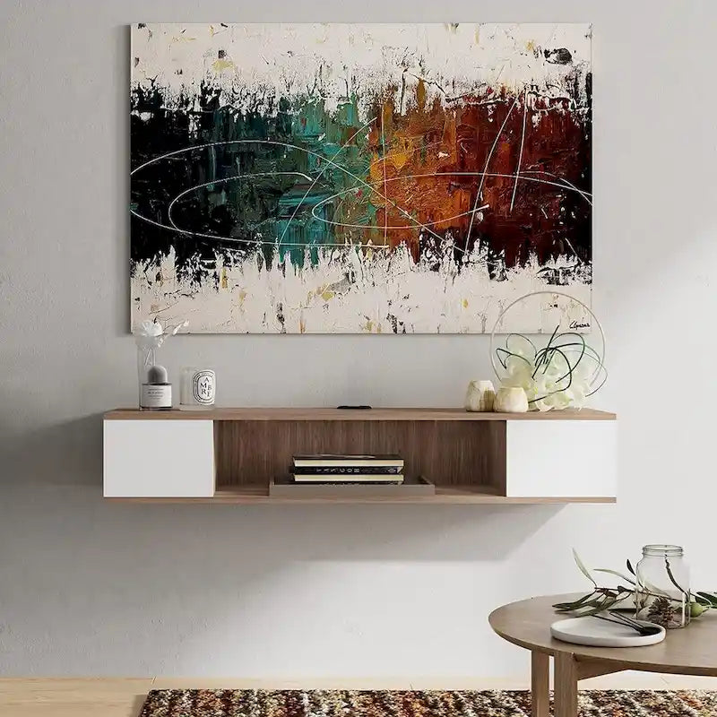 FITUEYES Floating TV Stand Wall Mounted Entertainment Center Media Console Wood Wall TV Shelf, Gray &Creamy White