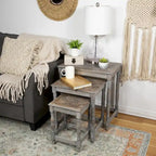 Set of 3 Matte Gray Etched Stackable Nesting Side Tables 24