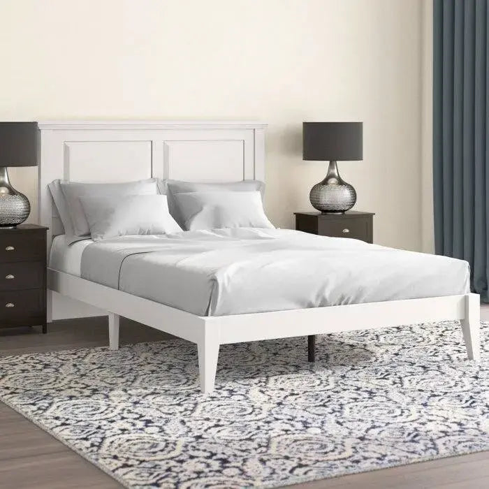 Solid Oak Platform Bed with Tapered Legs and Headboard