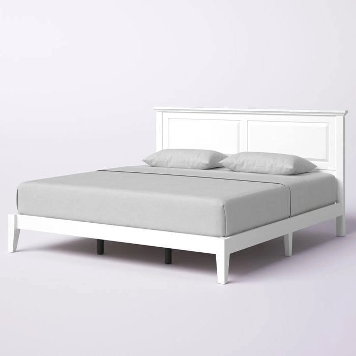 Solid Oak Platform Bed with Tapered Legs and Headboard