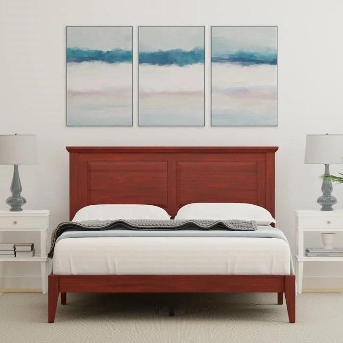 Solid Oak Platform Bed with Tapered Legs and Headboard