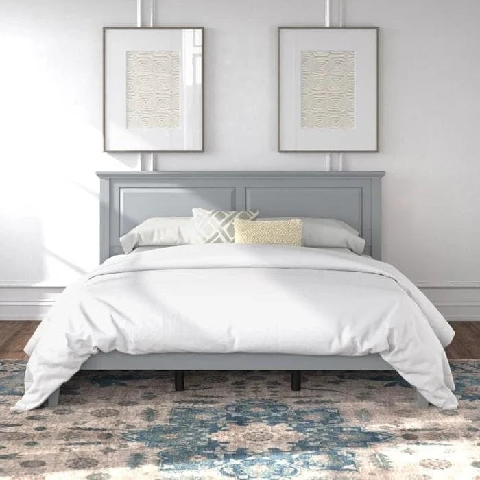 Solid Oak Platform Bed with Tapered Legs and Headboard