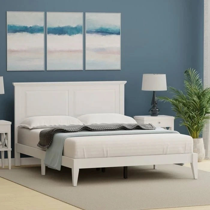 Solid Oak Platform Bed with Tapered Legs and Headboard