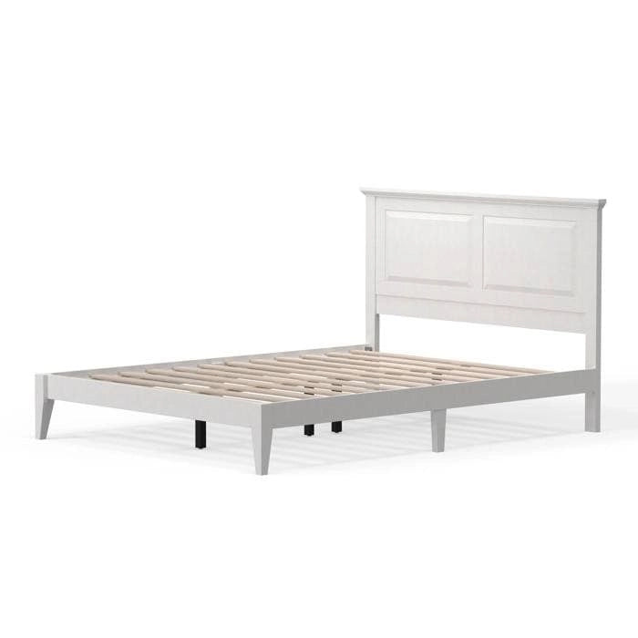 Solid Oak Platform Bed with Tapered Legs and Headboard