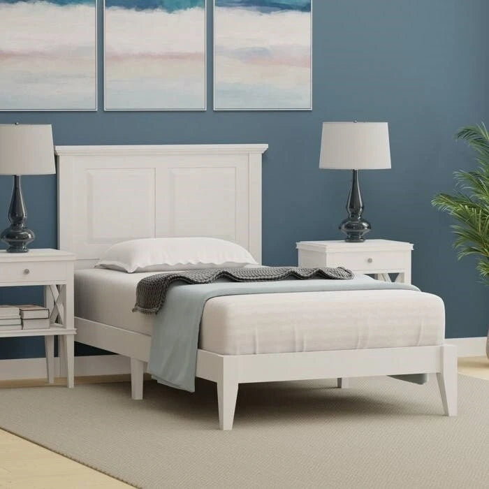 Solid Oak Platform Bed with Tapered Legs and Headboard