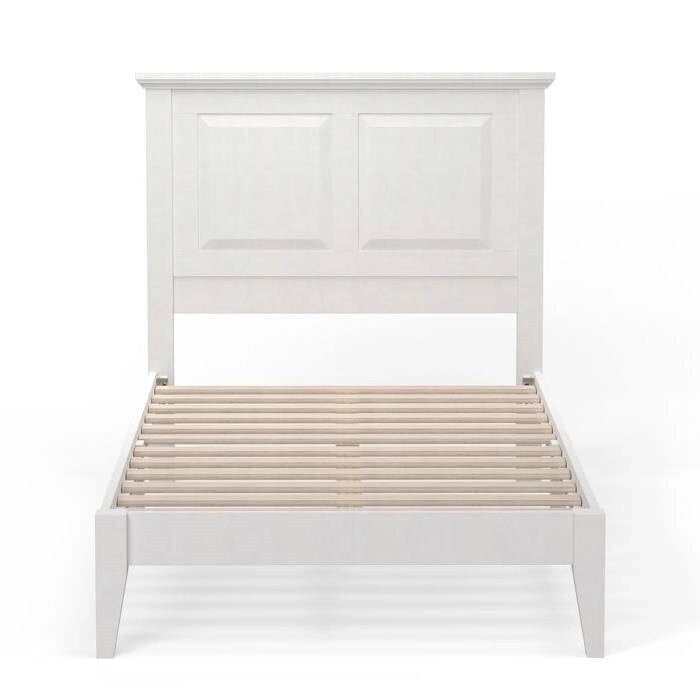 Solid Oak Platform Bed with Tapered Legs and Headboard