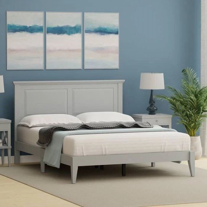 Solid Oak Platform Bed with Tapered Legs and Headboard