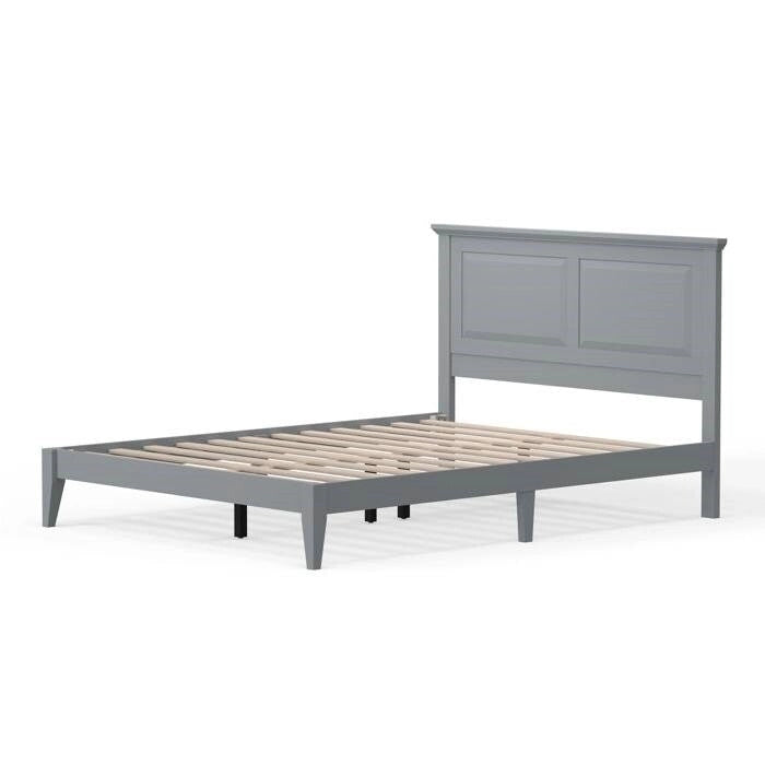 Solid Oak Platform Bed with Tapered Legs and Headboard