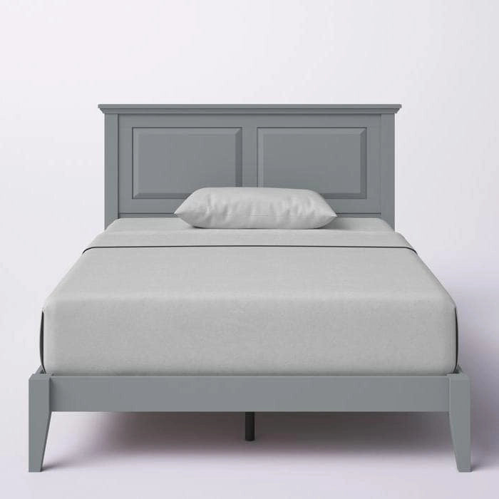Solid Oak Platform Bed with Tapered Legs and Headboard
