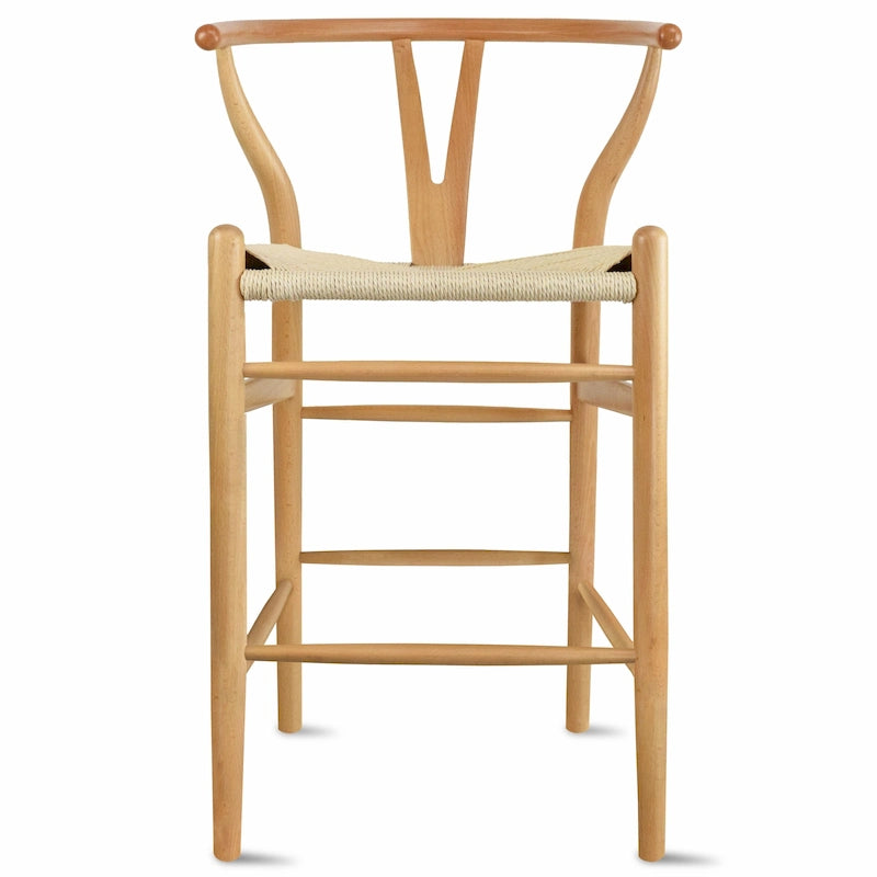 Solid Wood Countertop Height Barstool with Open Y Back Farmhouse Woven Organic Natural Chair For Kitchen Designer - N/A