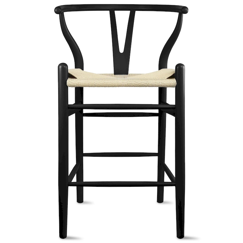 Solid Wood Countertop Height Barstool with Open Y Back Farmhouse Woven Organic Natural Chair For Kitchen Designer - N/A
