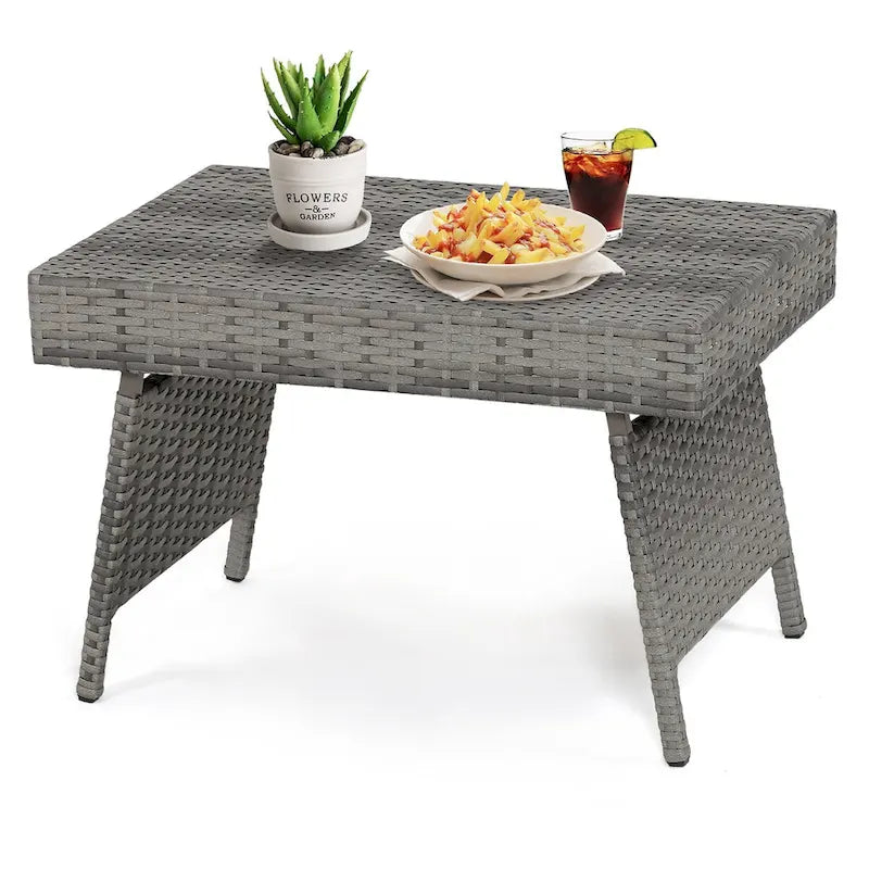 Costway Patio Folding Rattan Wicker Side Table End Coffee Table - 24  x 16  x 16  (L x W x H)