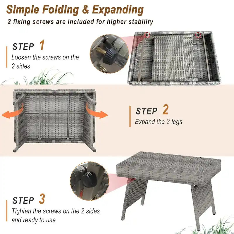 Costway Patio Folding Rattan Wicker Side Table End Coffee Table - 24  x 16  x 16  (L x W x H)