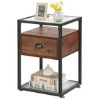 VECELO (Set of 2) Modern 1-Drawer Nightstand with 2-tier Glass Shelves