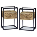 VECELO (Set of 2) Modern 1-Drawer Nightstand with 2-tier Glass Shelves