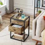 VECELO (Set of 2) Modern 1-Drawer Nightstand with 2-tier Glass Shelves