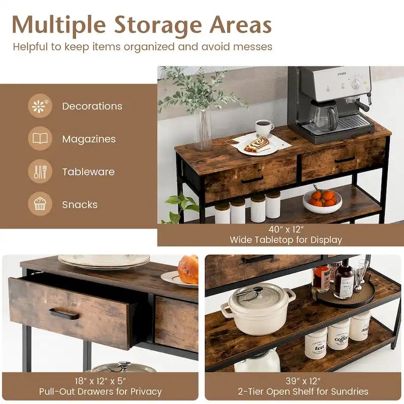 Costway Console Entryway Table Sofa Side Table with Folding Fabric