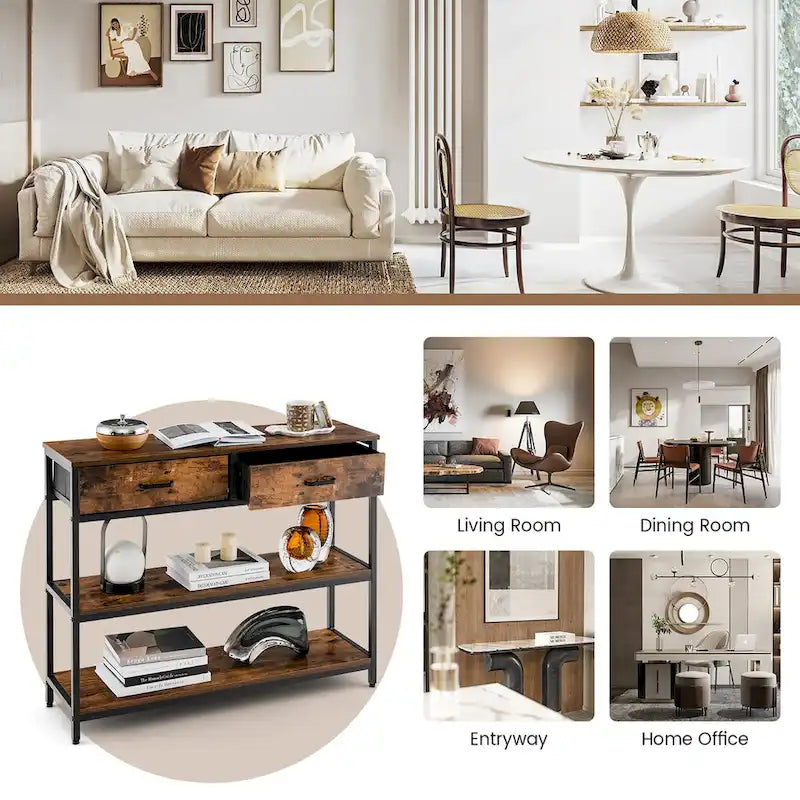 Costway Console Entryway Table Sofa Side Table with Folding Fabric