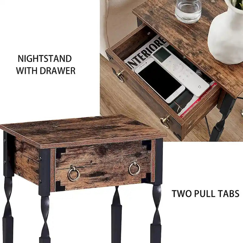 Taomika Nightstands, Coffee Table, Modern Coffee Table Sets, Rustic Brown, Set of 1/2/3