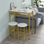 Elephance Industrial 3-Piece Bar Table Set, Counter Height Dining Table Set,Bistro Table with 2 Stools and Open Storage Rack