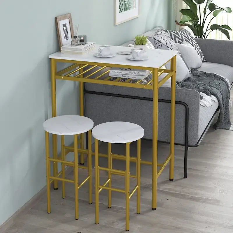 Elephance Industrial 3-Piece Bar Table Set, Counter Height Dining Table Set,Bistro Table with 2 Stools and Open Storage Rack