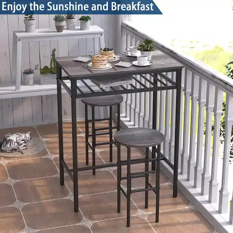 Elephance Industrial 3-Piece Bar Table Set, Counter Height Dining Table Set,Bistro Table with 2 Stools and Open Storage Rack