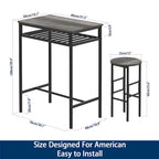 Elephance Industrial 3-Piece Bar Table Set, Counter Height Dining Table Set,Bistro Table with 2 Stools and Open Storage Rack