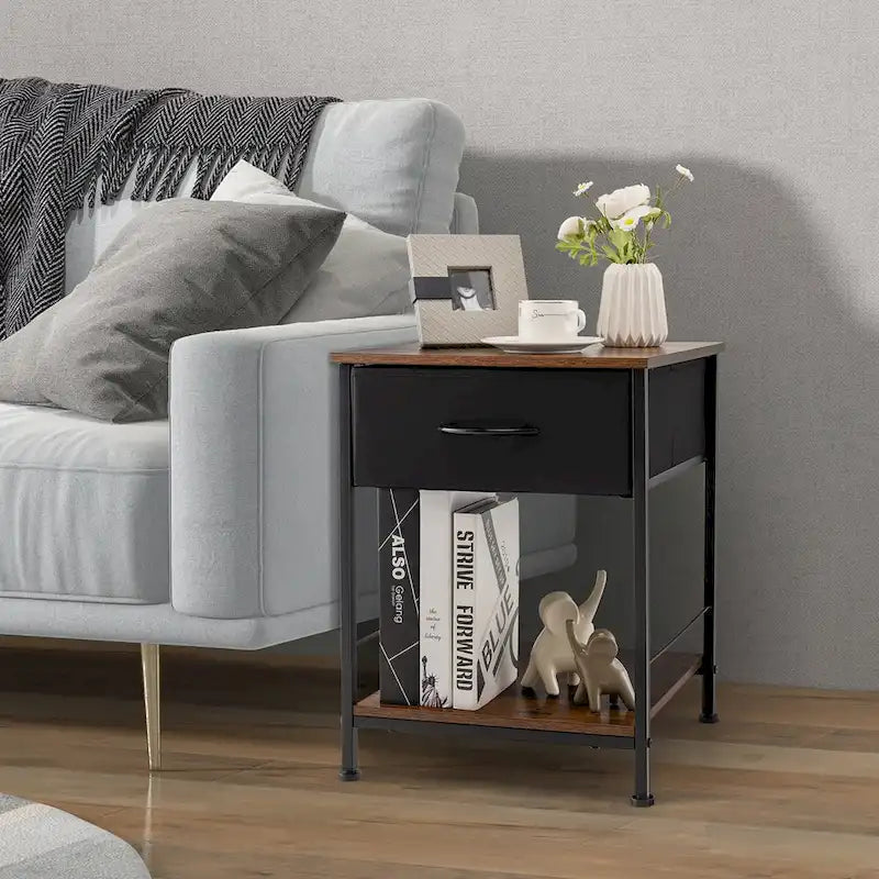 Costway 2 PCS 2-tier Nightstand Bedside End Sofa Table with Drawer - 16  x 16  x 21  (L x W x H)