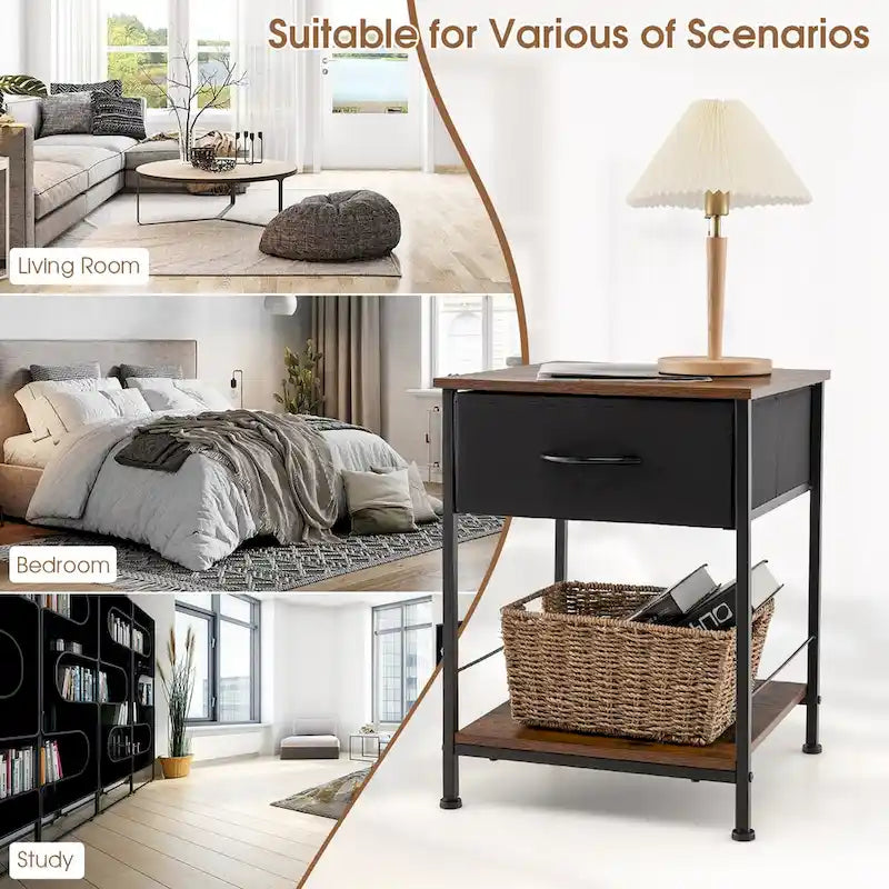 Costway 2 PCS 2-tier Nightstand Bedside End Sofa Table with Drawer - 16  x 16  x 21  (L x W x H)